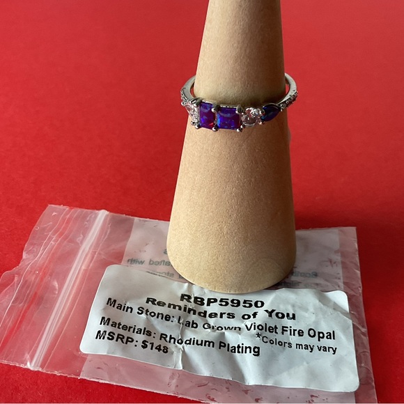 Bomb Party RBP5950 “Reminders of You” LG Fire Opal on Rhodium Size 8 Ring NWT - Picture 4 of 5